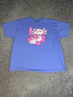 Hot Topic Shirt Mens 2XL Purple Axolotl Milk Strawberry Graphic Tee Soft Cotton